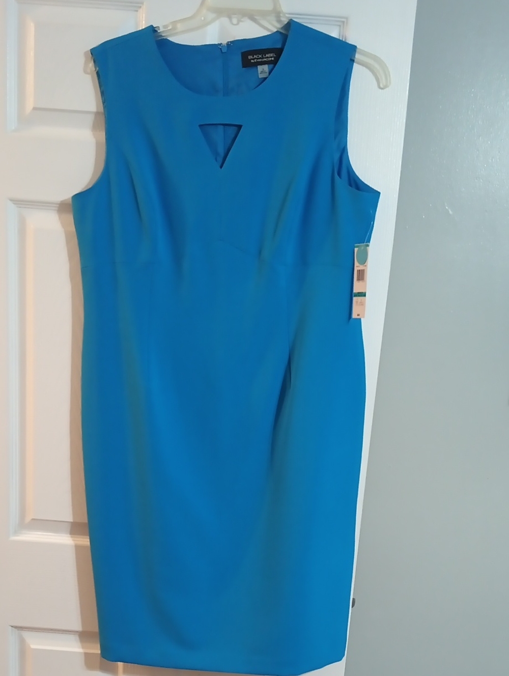 Evan Picone Bright Blue Sleeveless Sheath Dress with Triangle Cutout